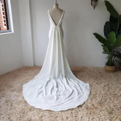 Umk Simple Satin Mermaid Wedding Dress Sexy Open..