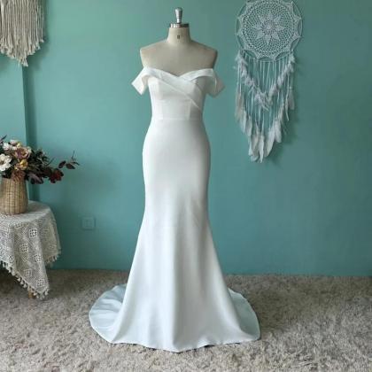 Umk Simple Satin Mermaid Wedding Dress Elegant Cap..