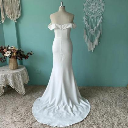 Umk Simple Satin Mermaid Wedding Dress Elegant Cap..