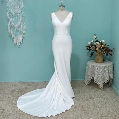 Umk Modern Satin Mermaid Wedding Dress Sexy Dee V..