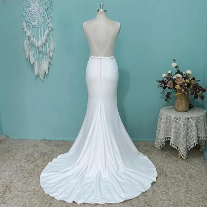 Umk Modern Satin Mermaid Wedding Dress Sexy Dee V..