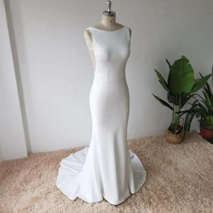 Umk Simple Satin Mermaid Wedding Dress Sexy Open..