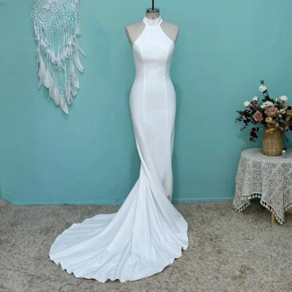 Umk Sexy Halter Neck Satin Mermaid Wedding Dress..