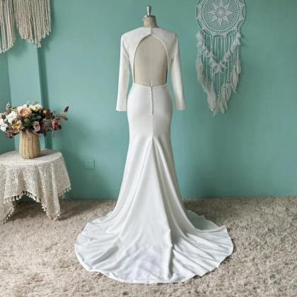 Umk Elegant Crepe Mermaid Wedding Dress Long..