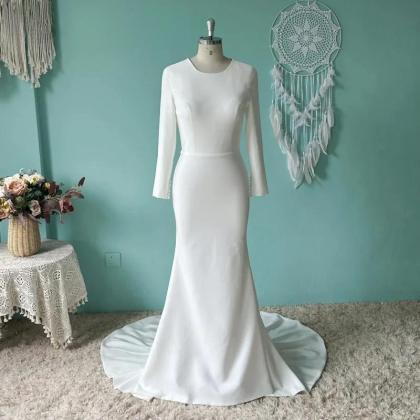 Umk Elegant Crepe Mermaid Wedding Dress Long..