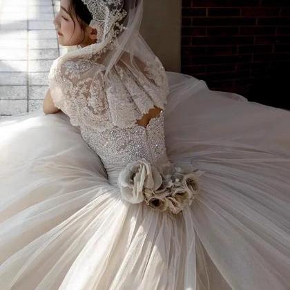 Satin Strapless Ball Gown Classic Beaded Appliqued Dress Emerald