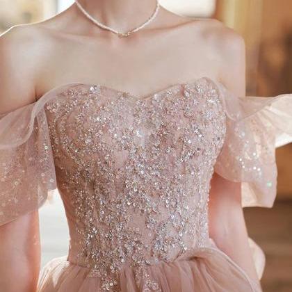 pink off shoulder gown