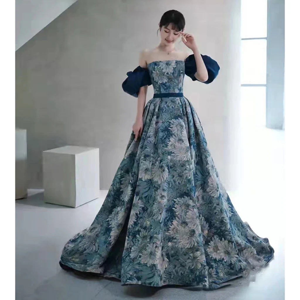 Beautiful Floral Off Shoulder Long Evening Dress Party Dress, A-line Floral Lace Gown