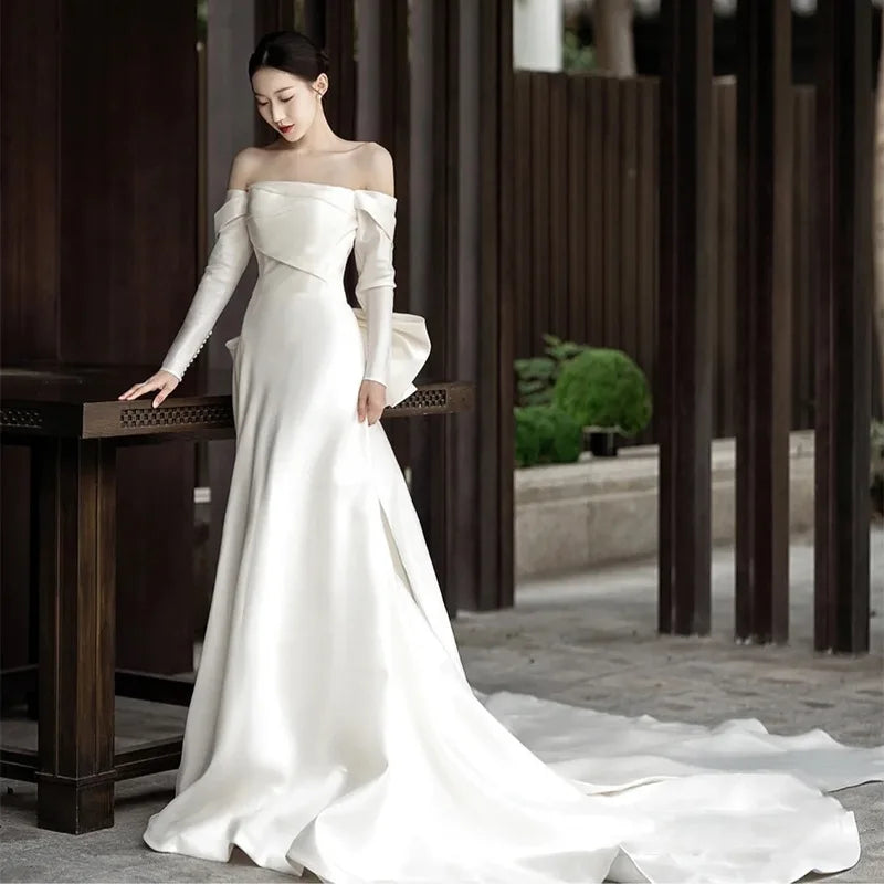 Elegant Off-shoulder Long Sleeve Wedding Gown