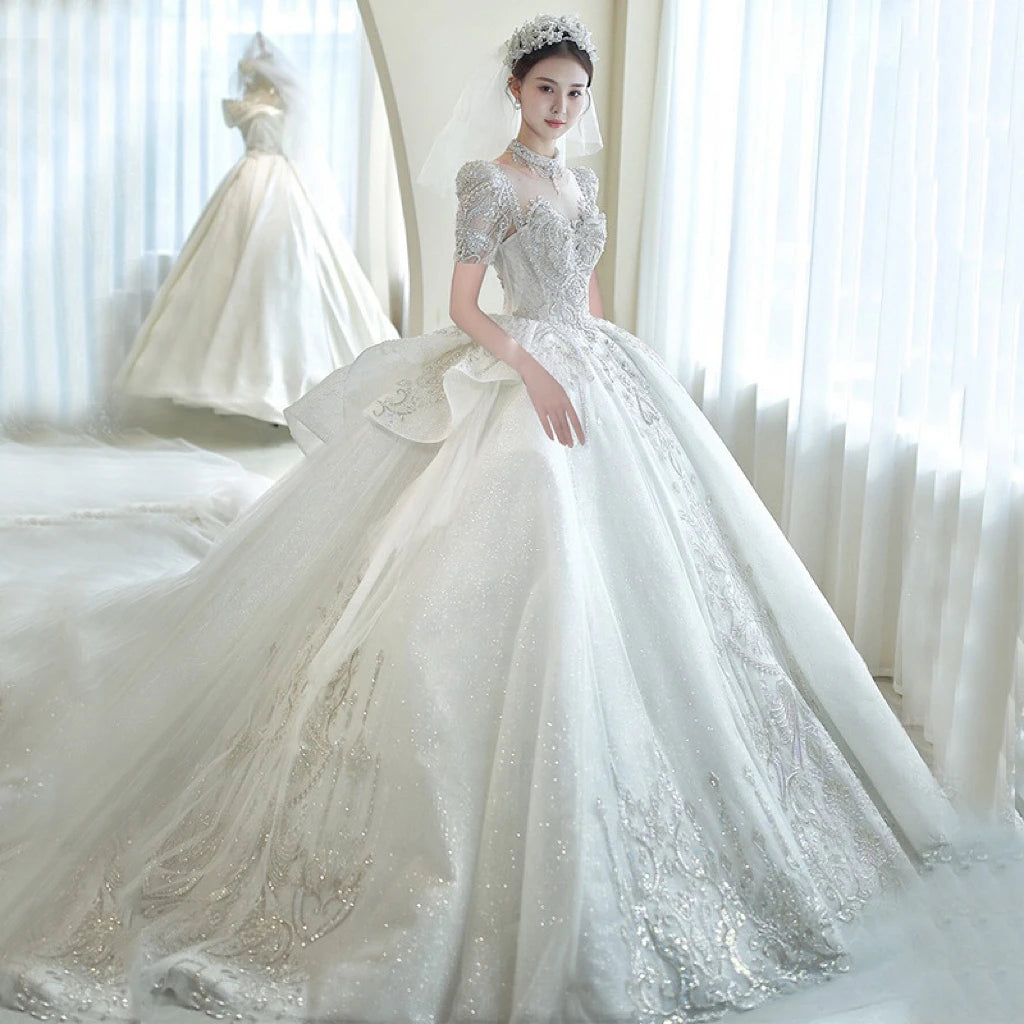 Long Sleeve Beaded Bridal Gown