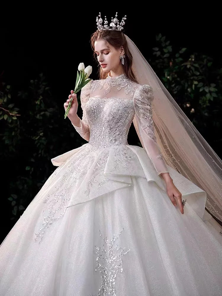 chinese dress ladies Luxury Lace Sweetheart Long Sleeve Wedding Dress SW523 main image 0
