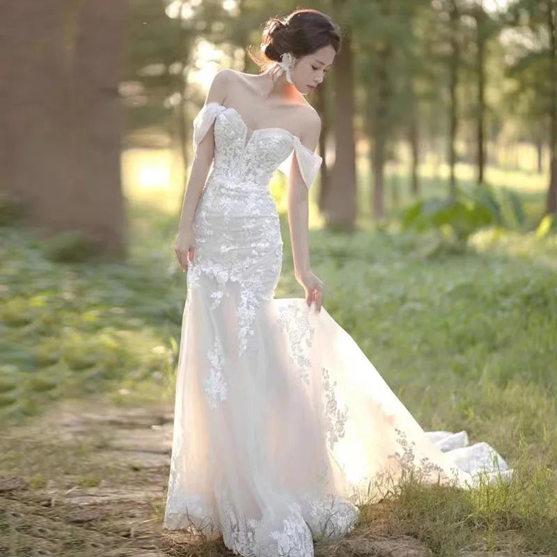 lace dress with ruffles Vintage White Lace Wedding Gown, Ruffle Bridal Dresses – Laylatailor Shop main image 1
