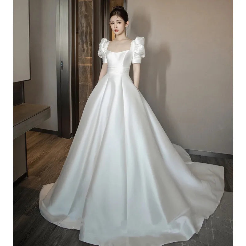 Elegant Satin Puff Sleeve Wedding Dress on Luulla