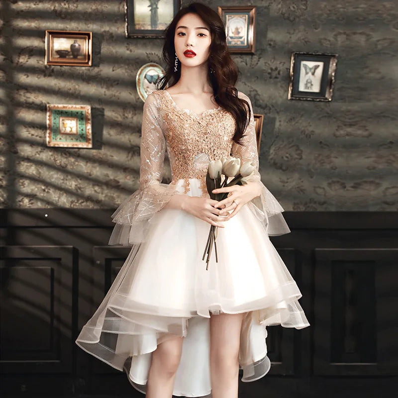 open lace back dress Short A-Line Prom Dress with Sheer Bodice main image 1