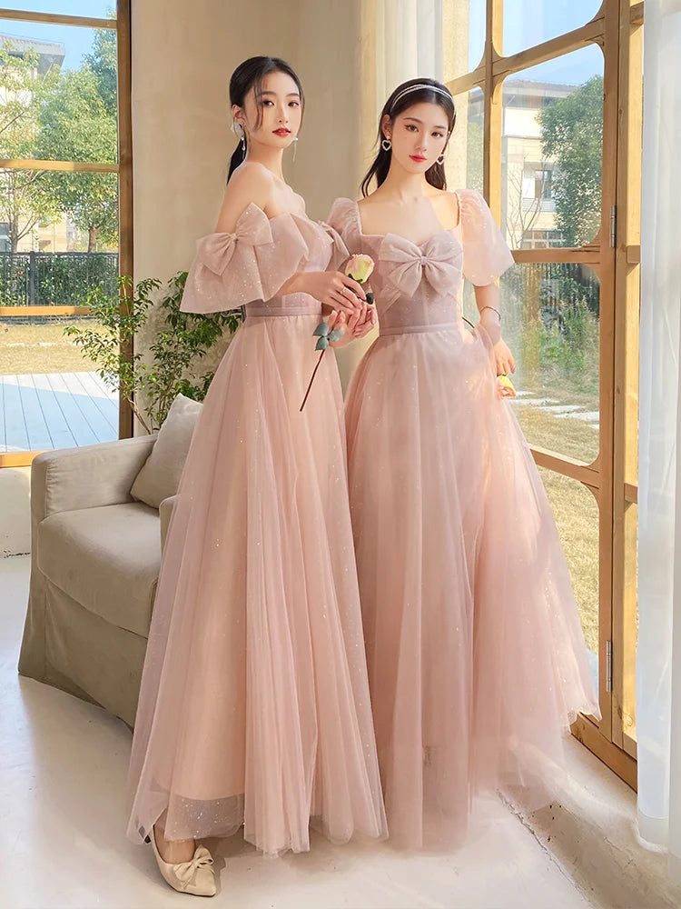 7000006 Pink Lace Detail Tulle Skirt Evening Dress