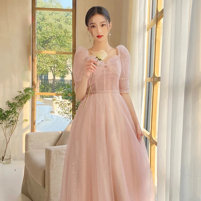 Elegant Blush Pink Tulle Evening Gown Dress on Luulla
