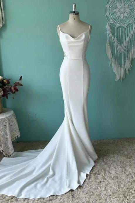 Umk Sexy Spaghetti Straps Mermaid Wedding Dress Elegant Satin Open Back 3d Leaf Lace Boho Bridal Gowns
