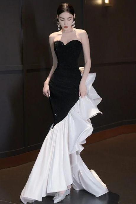 Elegant Black And White Evening Gown Dress