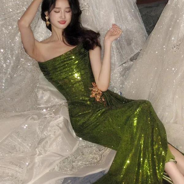 pink off shoulder gown