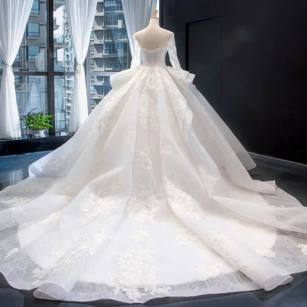 2019 Lace Wedding Dresses Ball Gown for Brides Elegant Fashion Bridal Gowns Satin Belt