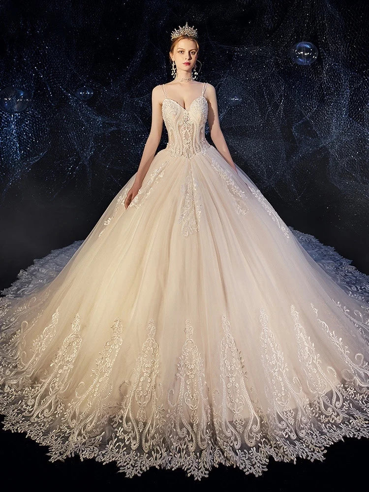 Elegant Lace Appliqué Bridal Gown With Train on Luulla