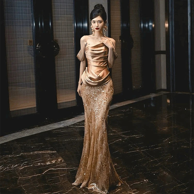 Elina Embellished Mermaid Gown (Gold) main image 1
