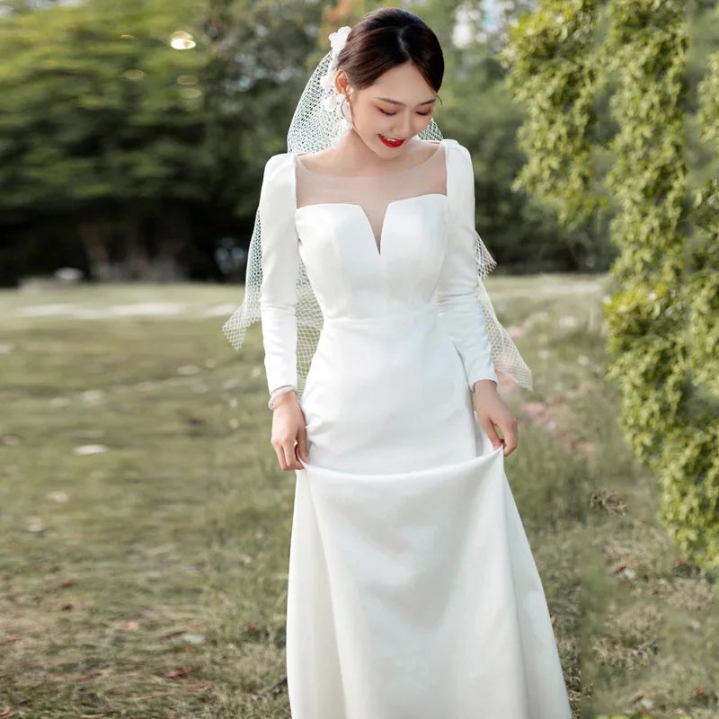 Elegant Long Sleeve Square Neck Wedding Dress on Luulla
