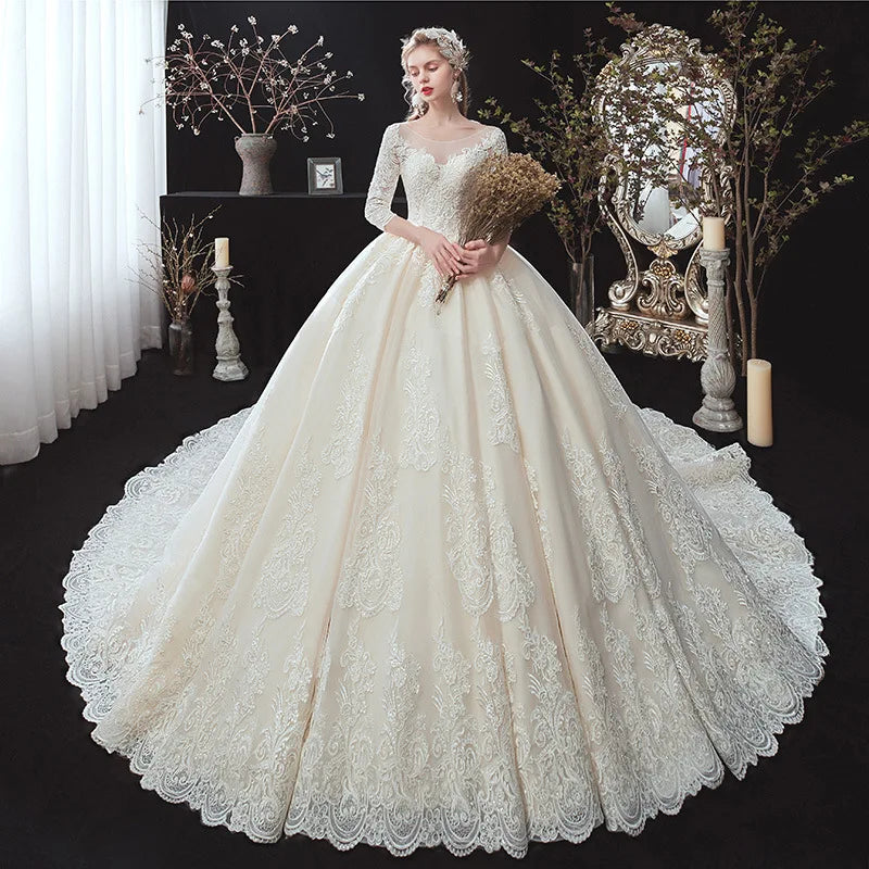 Elegant Lace Long Sleeve Ball Gown Wedding Dress on Luulla