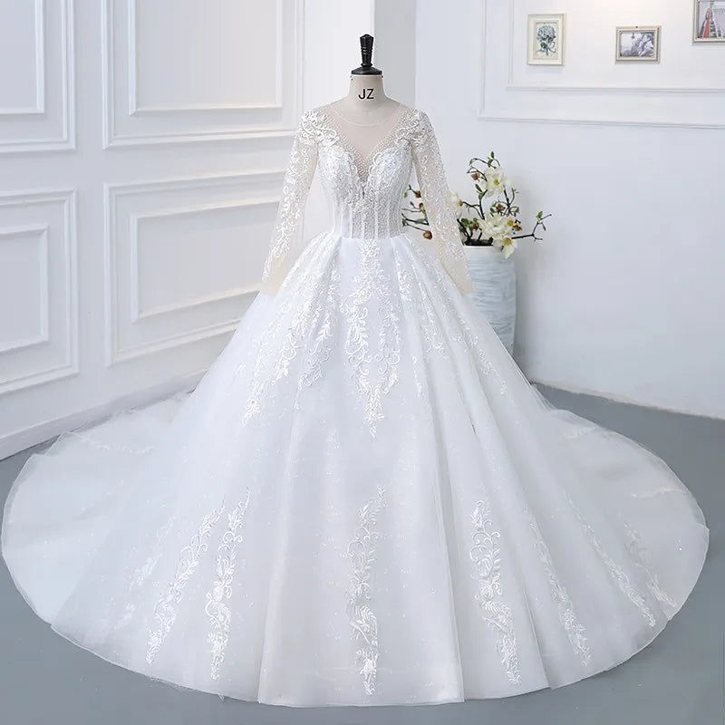 2019 Lace Wedding Dresses Ball Gown for Brides Elegant Fashion Bridal Gowns Satin Belt main image 1