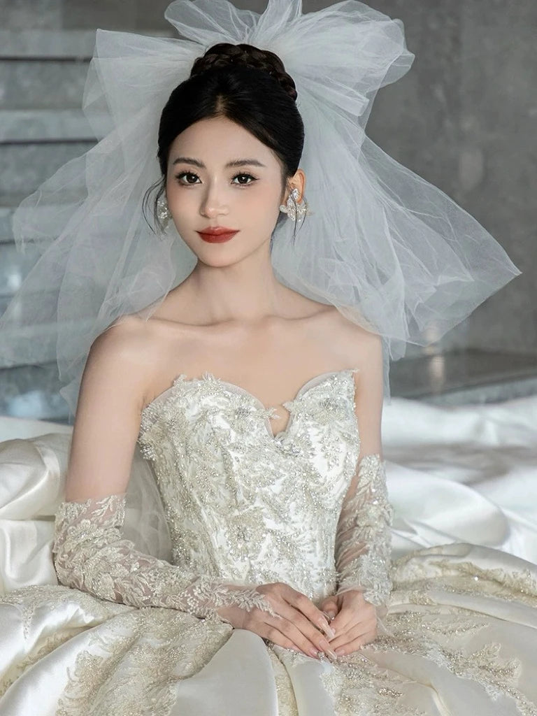 Light Effect High Quality Satin Ball Gown Wedding Dress Zipper Back Fashion Gelinlik