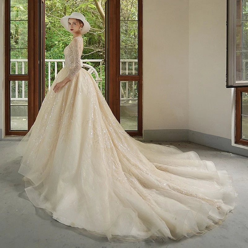 Elegant Lace Long-sleeve Ball Gown Wedding Dress on Luulla
