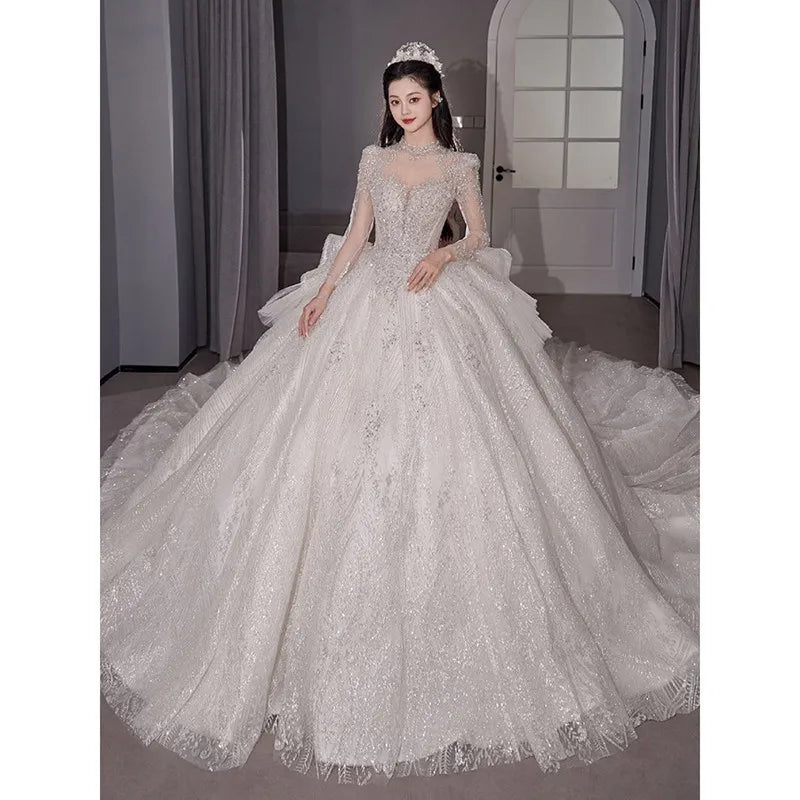 Elegant Lace Long-sleeve Ball Gown Wedding Dress on Luulla