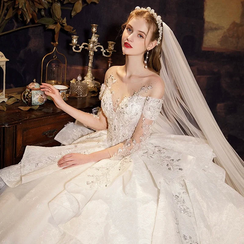 Elegant Lace Off-shoulder Bridal Wedding Gown on Luulla