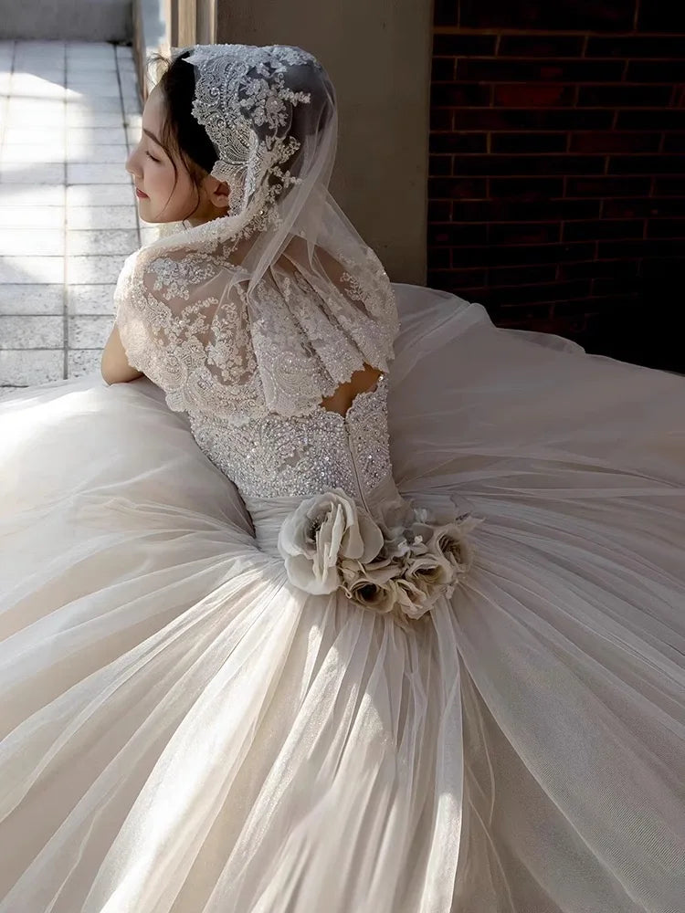 Elegant Beaded Strapless Lace Wedding Ball Gown on Luulla