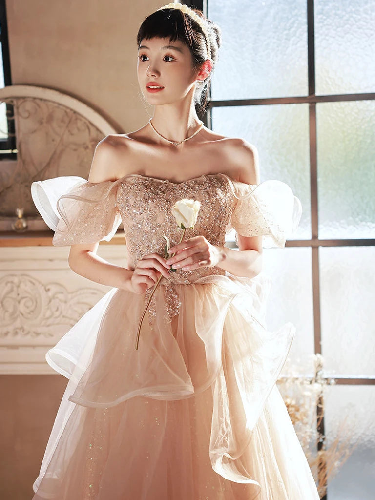 pink off shoulder gown